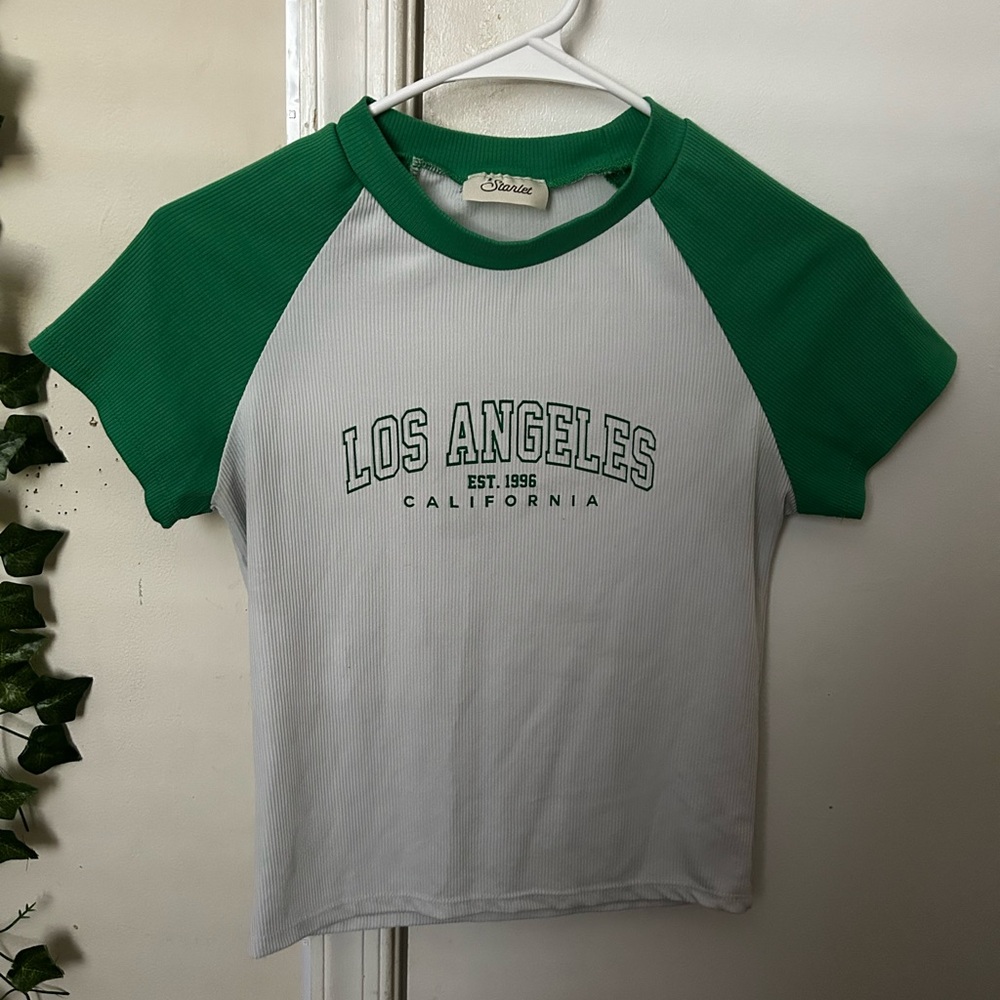 Green and White Ribbed T-Shirt